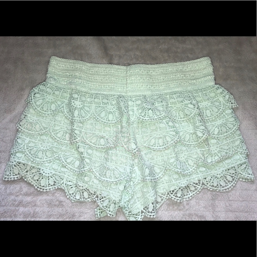 SOLD band Teal Lacey shorts